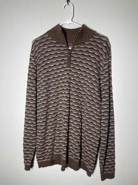 Inka's Other - Inka's 100% Baby Alpaca 1/4 zip Brown Tan Men's Sweater Large Cozy Grandpa!